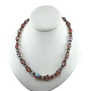 Handmade Purple Glass Bead Necklace with Antique Silver Accents and Heart Clasp